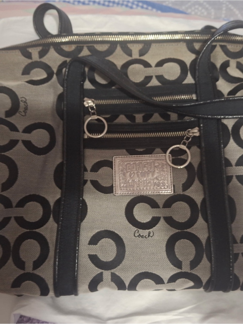 Coach Black and Beige Signature Canvas Tote